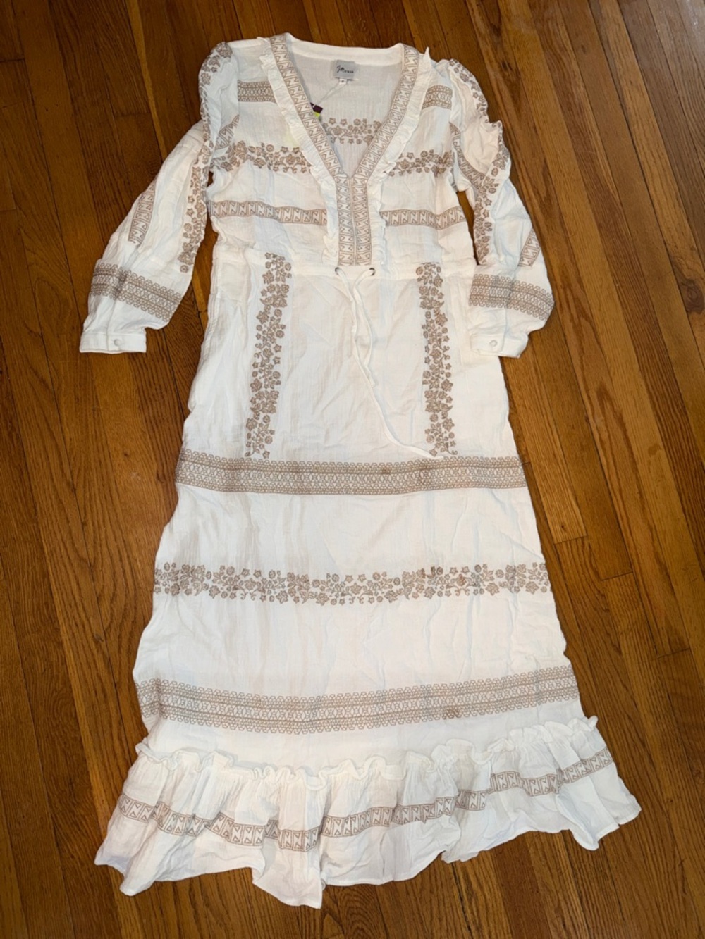 NWT JoFLOWER boutique bohemian cottagecore cream embroidered gold floral maxi S - Picture 1 of 6
